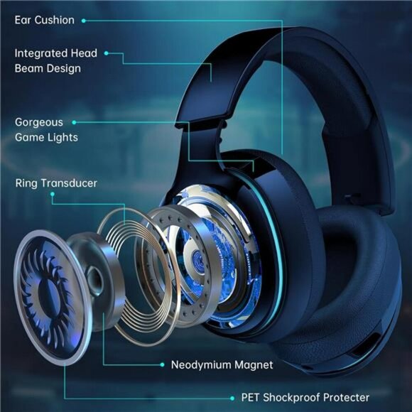 Wireless Gaming Headset PS5 PS4 PC Switch Bluetooth Mic Noise Canceling Black - Picture 2 of 7